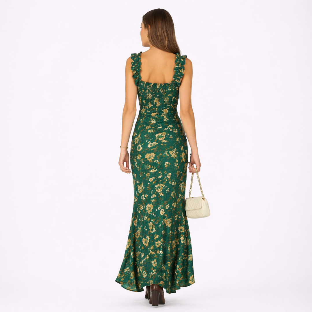 Zara Vestido maxi boho retro con mangas fruncidas y abertura alta