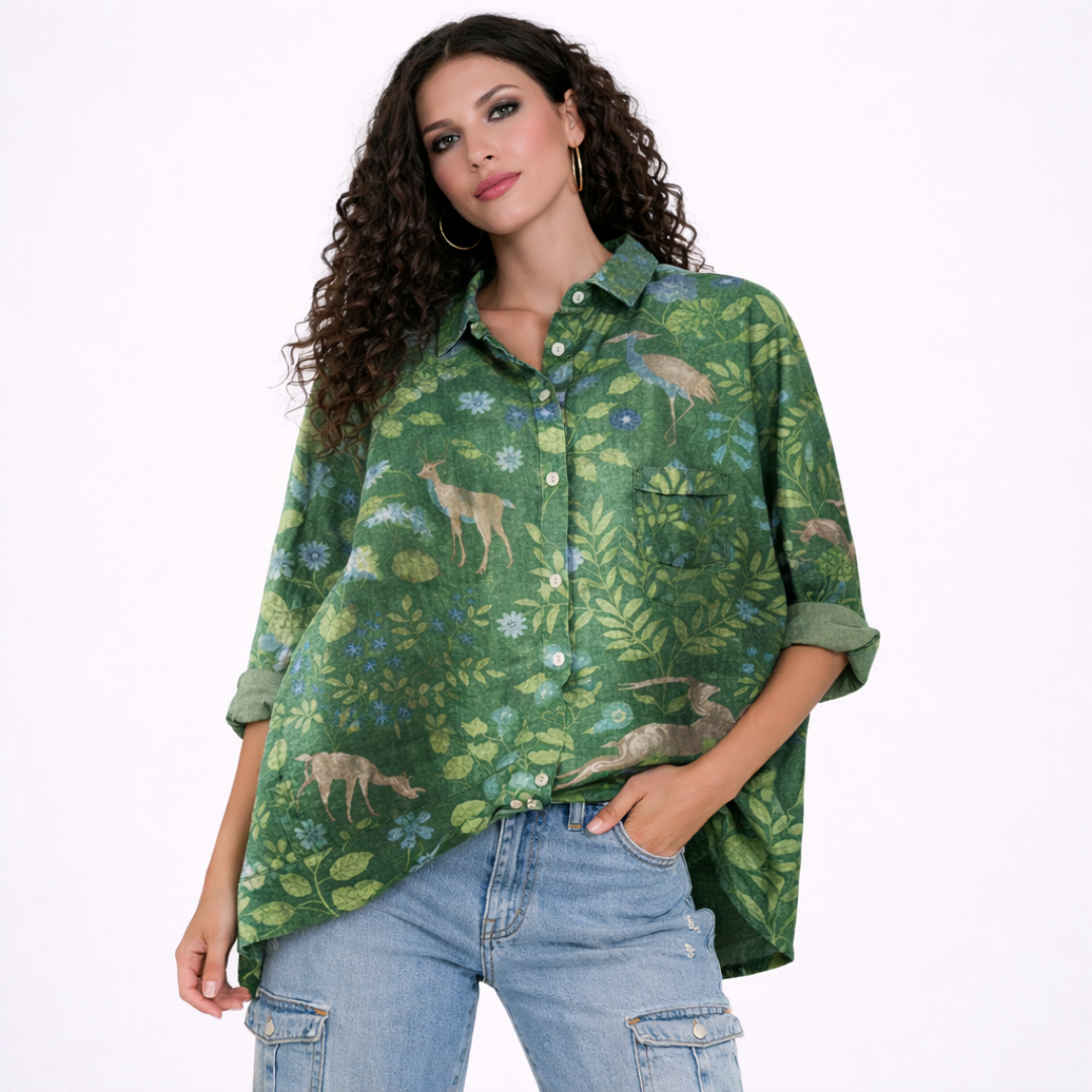 Palmira Blusa atemporal de lino estampada