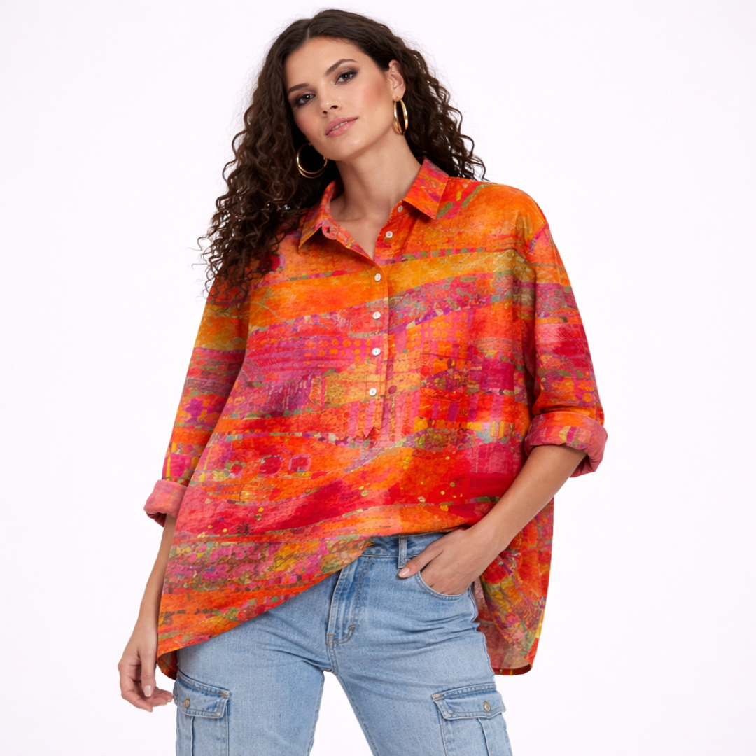 Palmira Blusa atemporal de lino estampada